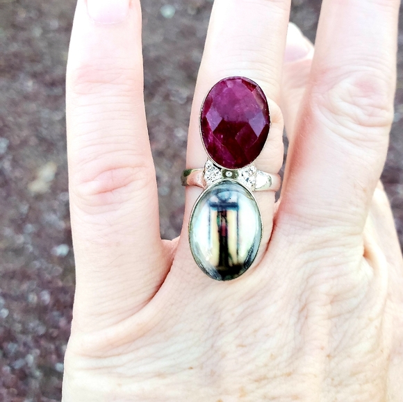 New Unique Fancy Glass Protection Faceted Cherry Ruby 925 Silver Magic Ring. - Picture 6 of 16